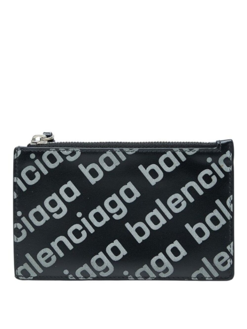 Balenciaga Logo Line Motif Coin Purse Card Case Black Leather